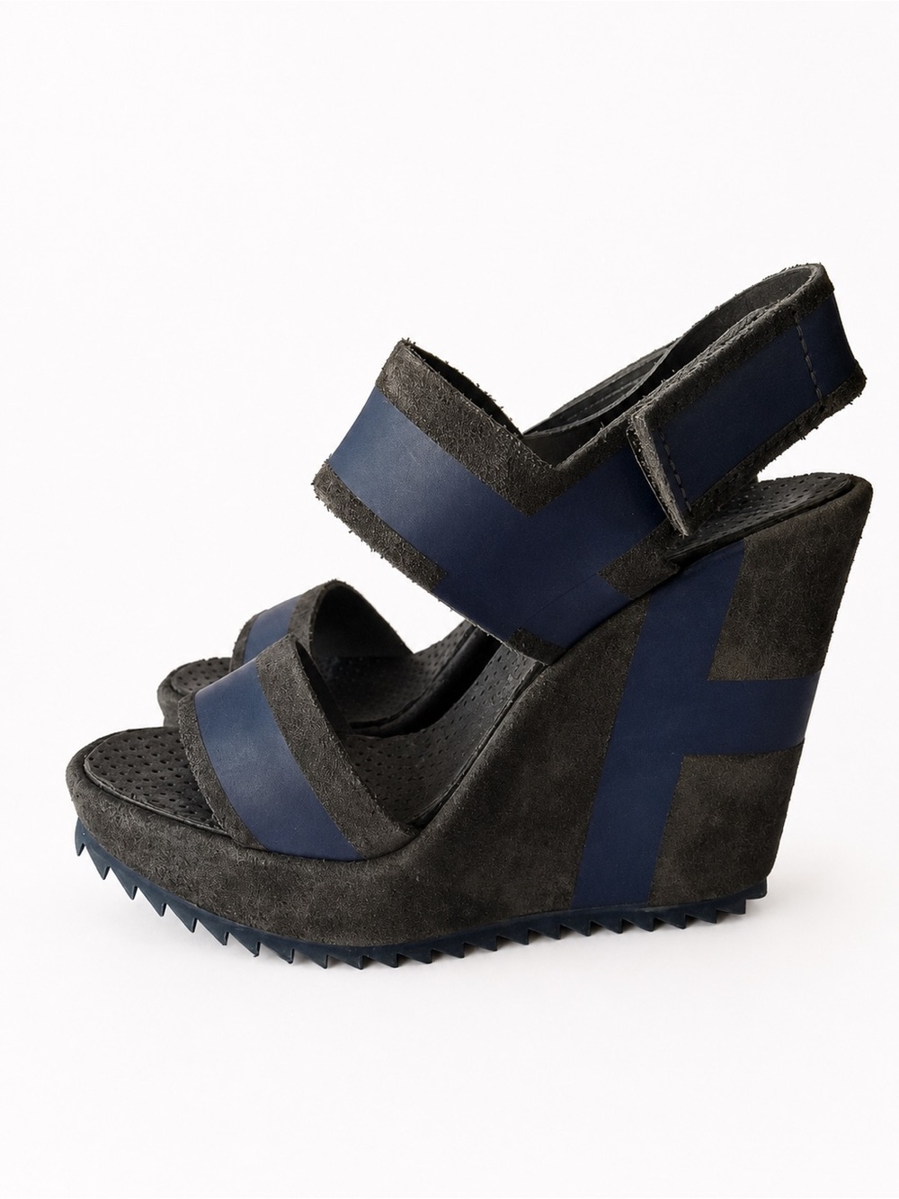 Pedro Garcia Platform Wedge Sandals EU 37 US 7 Blue Black Y2K Chunky Chic